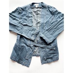 J. Jill Denim Work Wear Wrap Jacket With Sash Belt Women's Size Medium